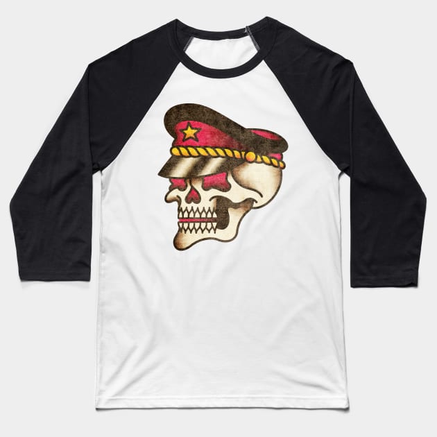 American Traditional Grunge Skull Baseball T-Shirt by OldSalt